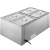 VEVOR 110V Commercial Food Warmer 4x1/4GN, 4-Pan Stainless Steel Bain Marie 14.8 Qt Capacity,1500W Steam Table 15cm/6inch Deep,Temp. Control 86-185