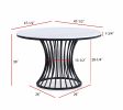 5pc Dining Set Contemporary Modern Style White Faux Marble Round Table Cage Like Base Light Gray Fabric Upholstery Dining Wooden Furniture Black Finis